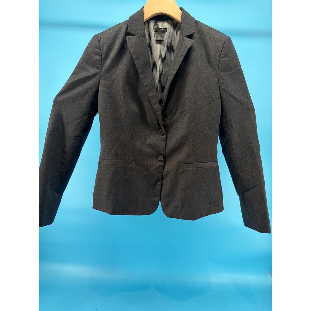Ann Taylor Charcoal Gray Two Button Blazer Jacket Ikat Lining Size 8